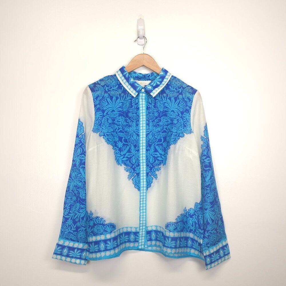 Lilly Pulitzer  Breeze Aqua Jungle Escape Engineered Woven Kiran Button Down Top - Picture 4 of 10